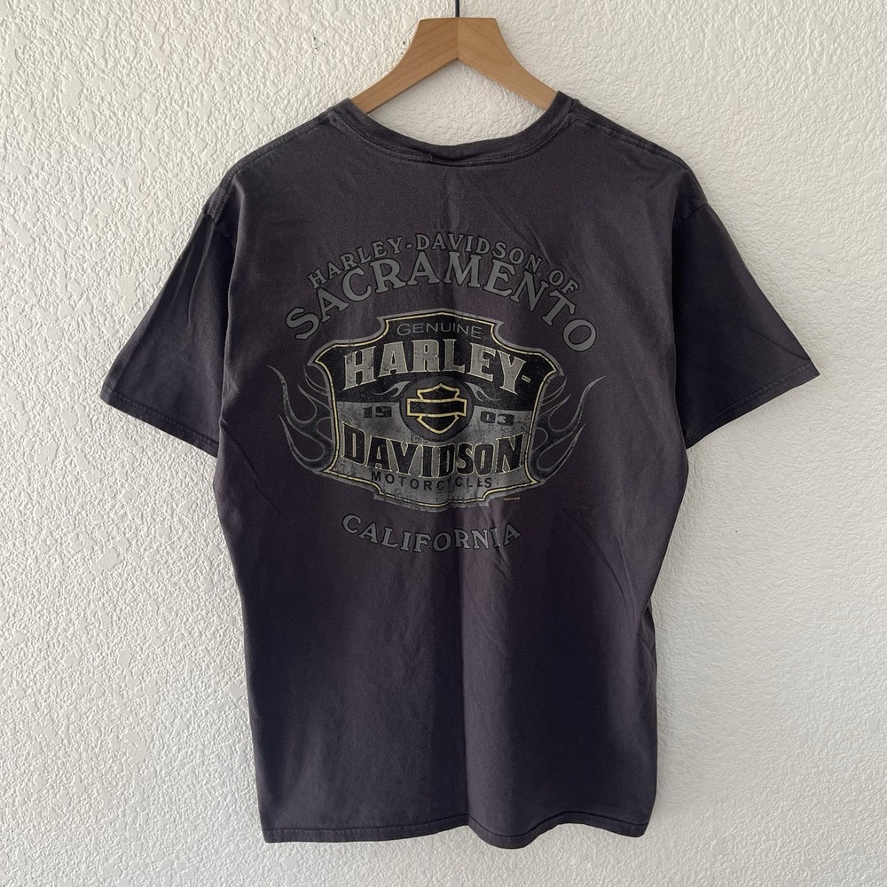 Harley Davidson Shirt Mens Sz XL Gray Helmet Skull Tee Grunge Biker Motorcycles - Picture 13 of 16